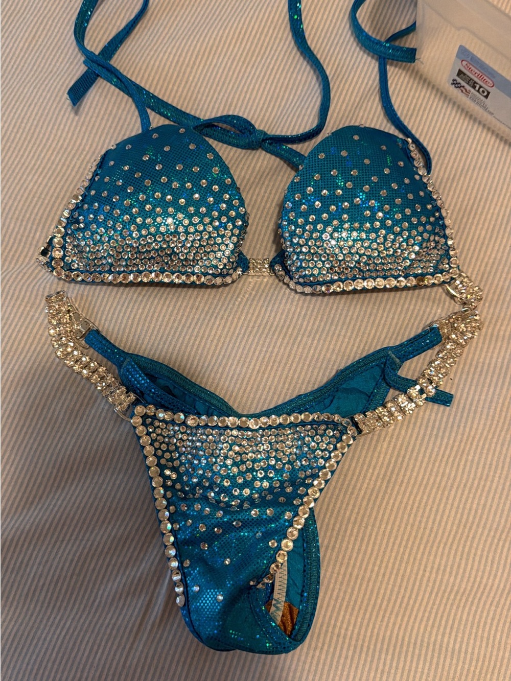 Teal Crystal Embellished Competition Bikini Set